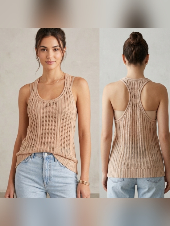 Robert Rodriguez Tops - Robert Rodriguez Crochet Knit Racerback Tank Top Beige Neutral Size M